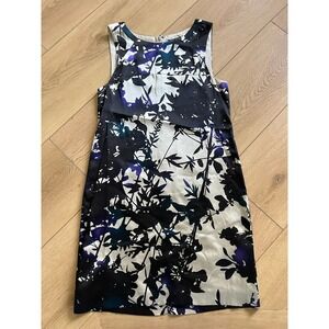 Theory Sleeveless Floral Print‎ Knee Length Sheath Dress Size 4 Black Blue Beige